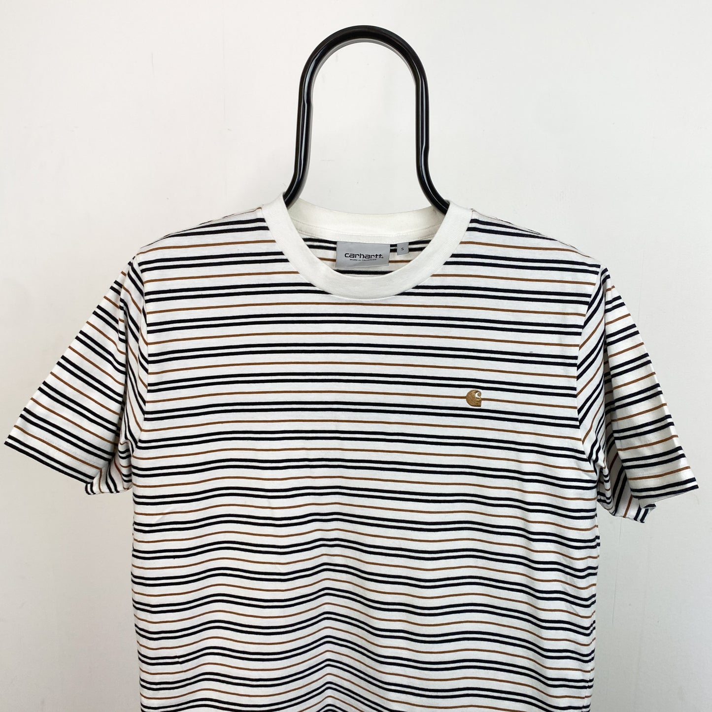 Retro Carhartt Striped T-Shirt Brown Small