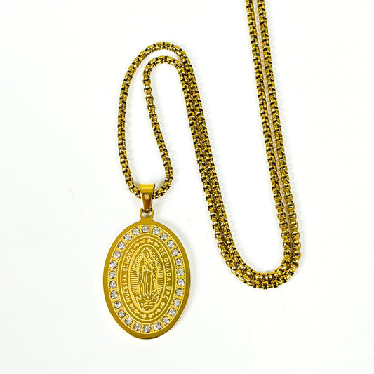 Jesus Gem Necklace Gold