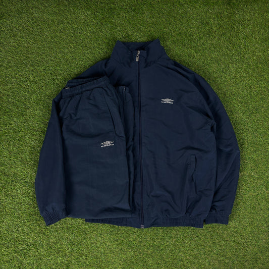 00s Umbro Windbreaker Jacket + Joggers Set Blue Medium