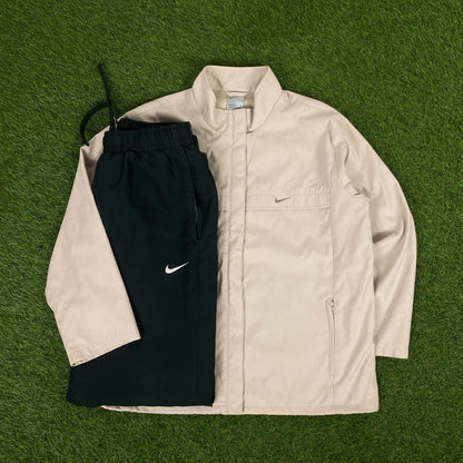 00s Nike Piping Windbreaker Jacket + Joggers Set Brown Medium