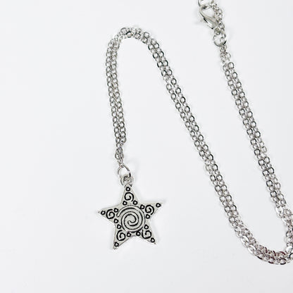 Vintage Star Charm Necklace Silver