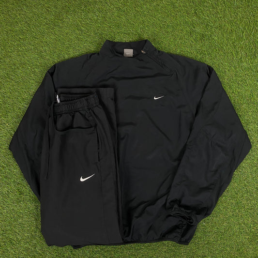 00s Nike Side Winder Windbreaker Jacket + Joggers Set Black Medium