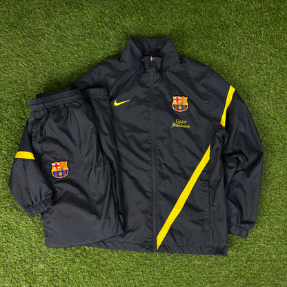 00s Nike Barcelona Windbreaker Jacket + Joggers Tracksuit Set Grey XS