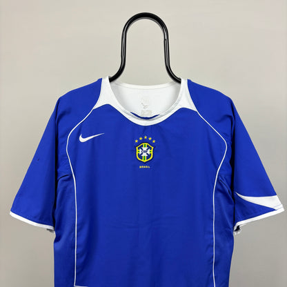 90s Nike Brazi Football Shirt T-Shirt Blue Large