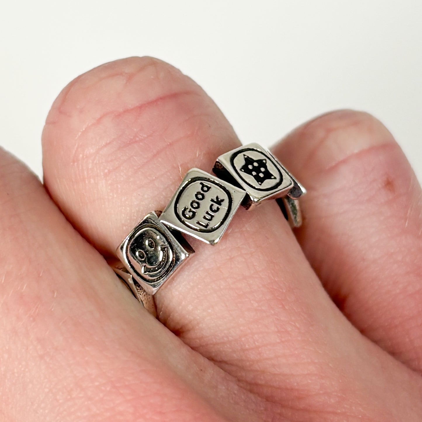 Adjustable Smiley Face Ring Vintage Silver