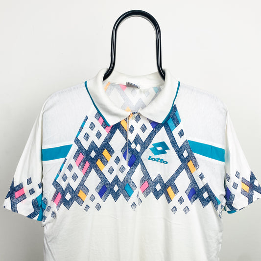 Retro Lotto Tennis Polo Shirt T-Shirt White Medium