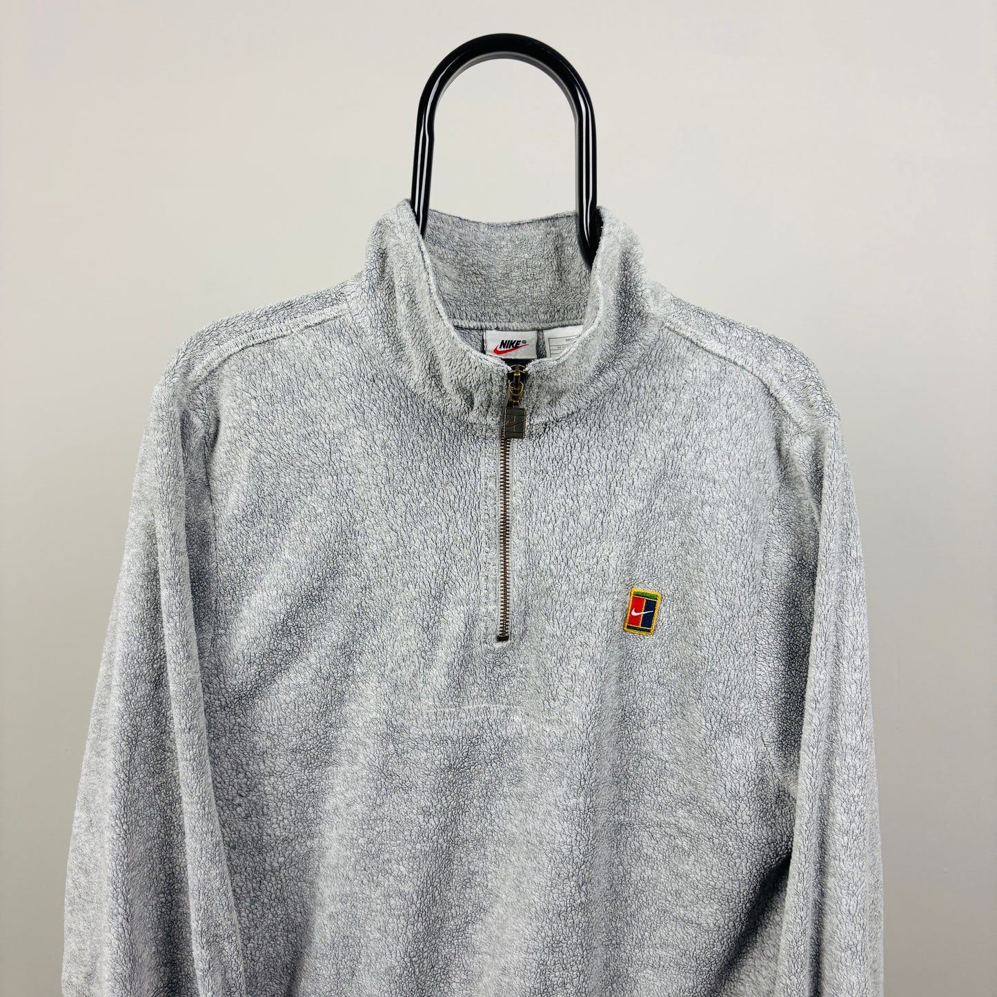 90s Nike Court Towelling 1/4 Zip Sweatshirt Grey Large
