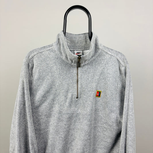 90s Nike Court Towelling 1/4 Zip Sweatshirt Grey Large