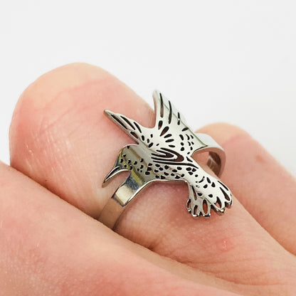 Retro Adjustable Hummingbird Ring Silver