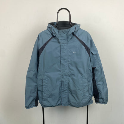 90s Nike Reversible Fleece Coat Jacket Blue Small