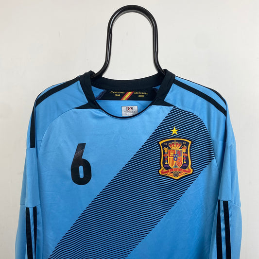 Retro Spain Football Shirt T-Shirt Blue Large