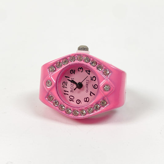 Encrusted Watch Ring Adjustable Pink