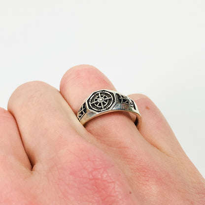 Retro Adjustable Compass Ring Silver