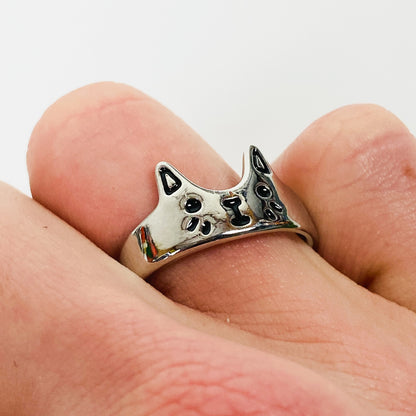 Retro Adjustable Cat Ring Silver