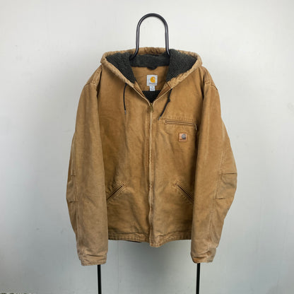 Retro Carhartt Fleece Lined Coat Active Jacket Brown Medium