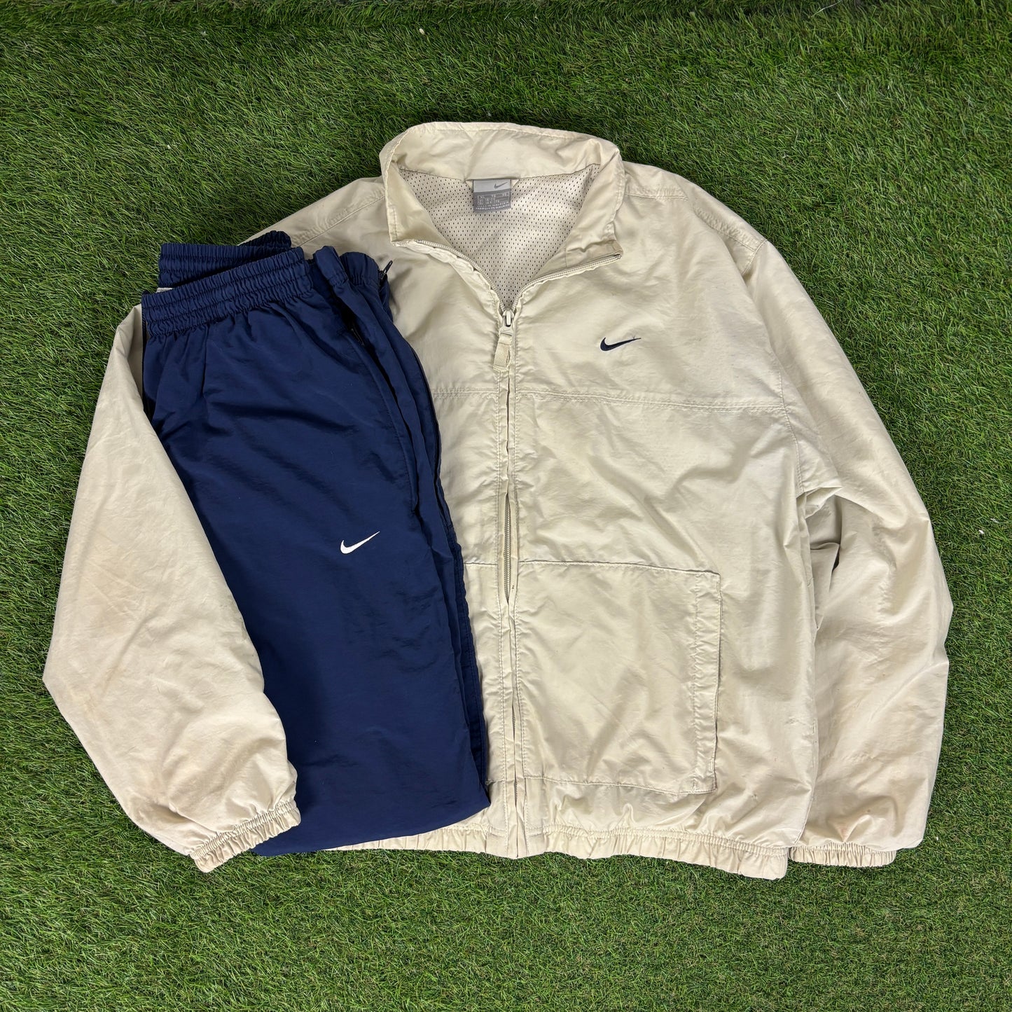 00s Nike Piping Windbreaker Jacket + Joggers Set Brown Small