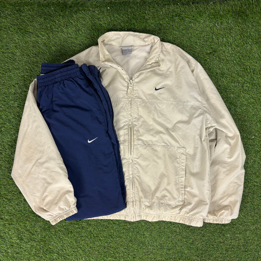 00s Nike Piping Windbreaker Jacket + Joggers Set Brown Small