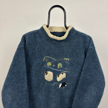 90s Countrywear Sheep Fleece Sweatshirt Blue Small