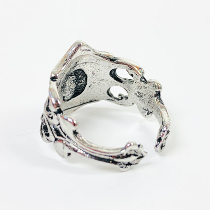 Retro Adjustable Antique Skull Ring Silver