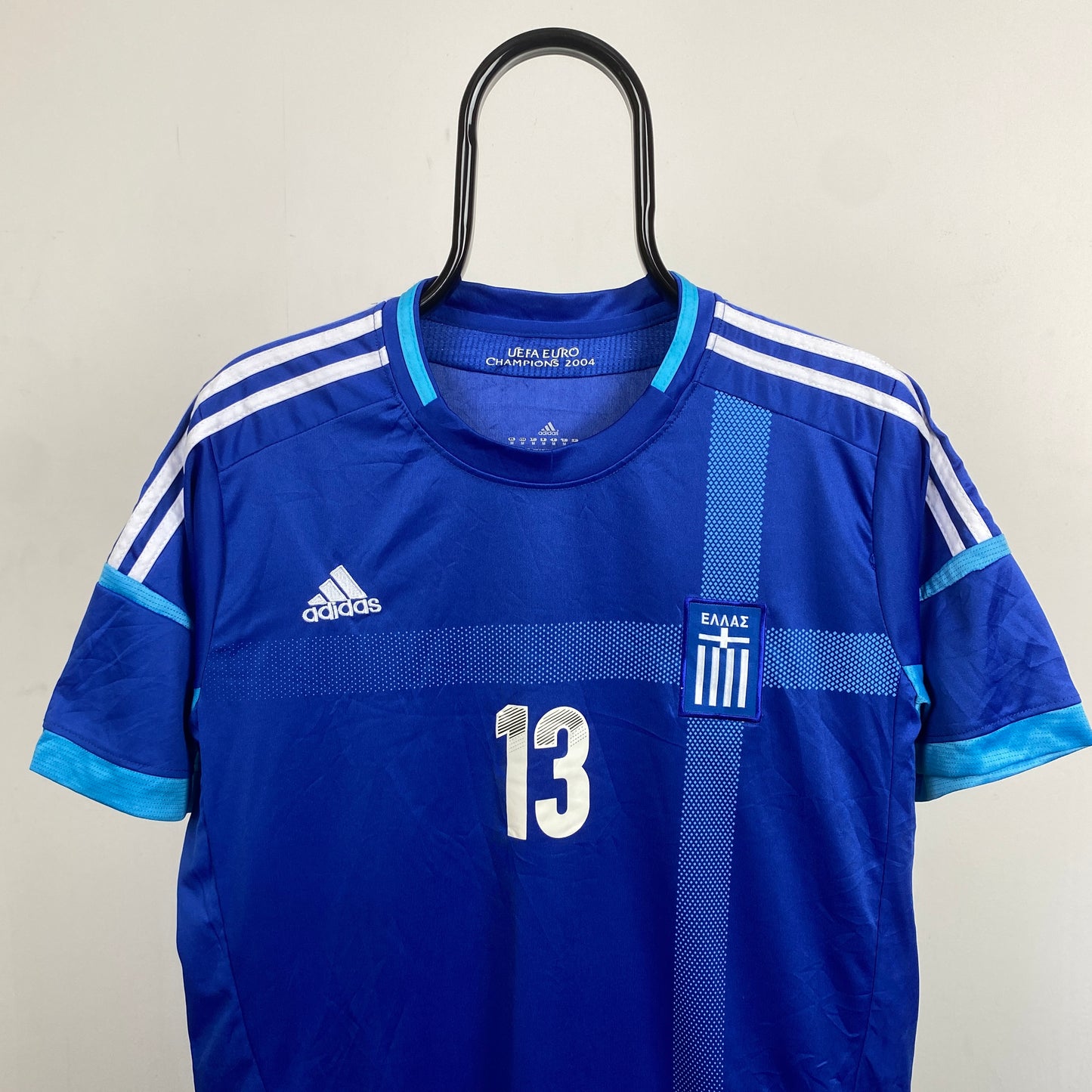 00s Adidas Greece Football Shirt T-Shirt Blue Medium