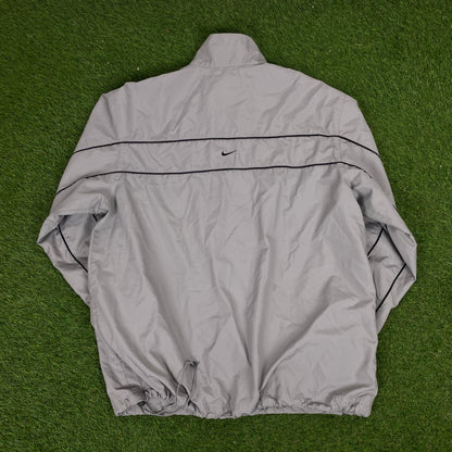 00s Nike Piping Windbreaker Tracksuit Set Jacket + Joggers Grey XL