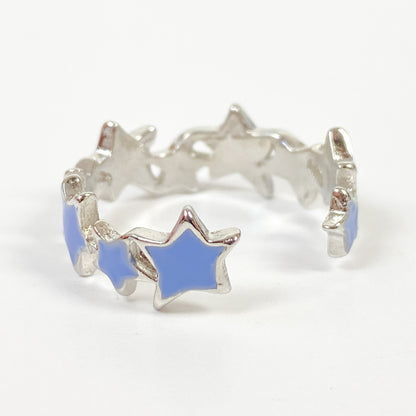 Vintage Retro Adjustable Star Ring Silver Blue