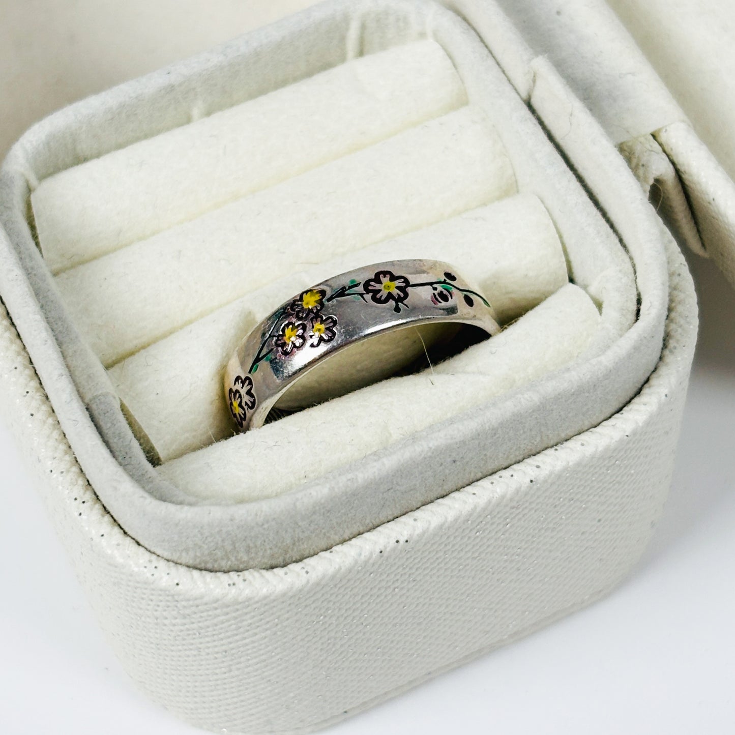 Daisy Flower Band Ring Adjustable Silver