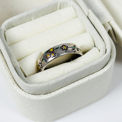 Daisy Flower Band Ring Adjustable Silver