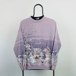 Retro Snow Village Sweatshirt Purple XL