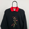 Retro Jerzees Flower Sweatshirt Black Large