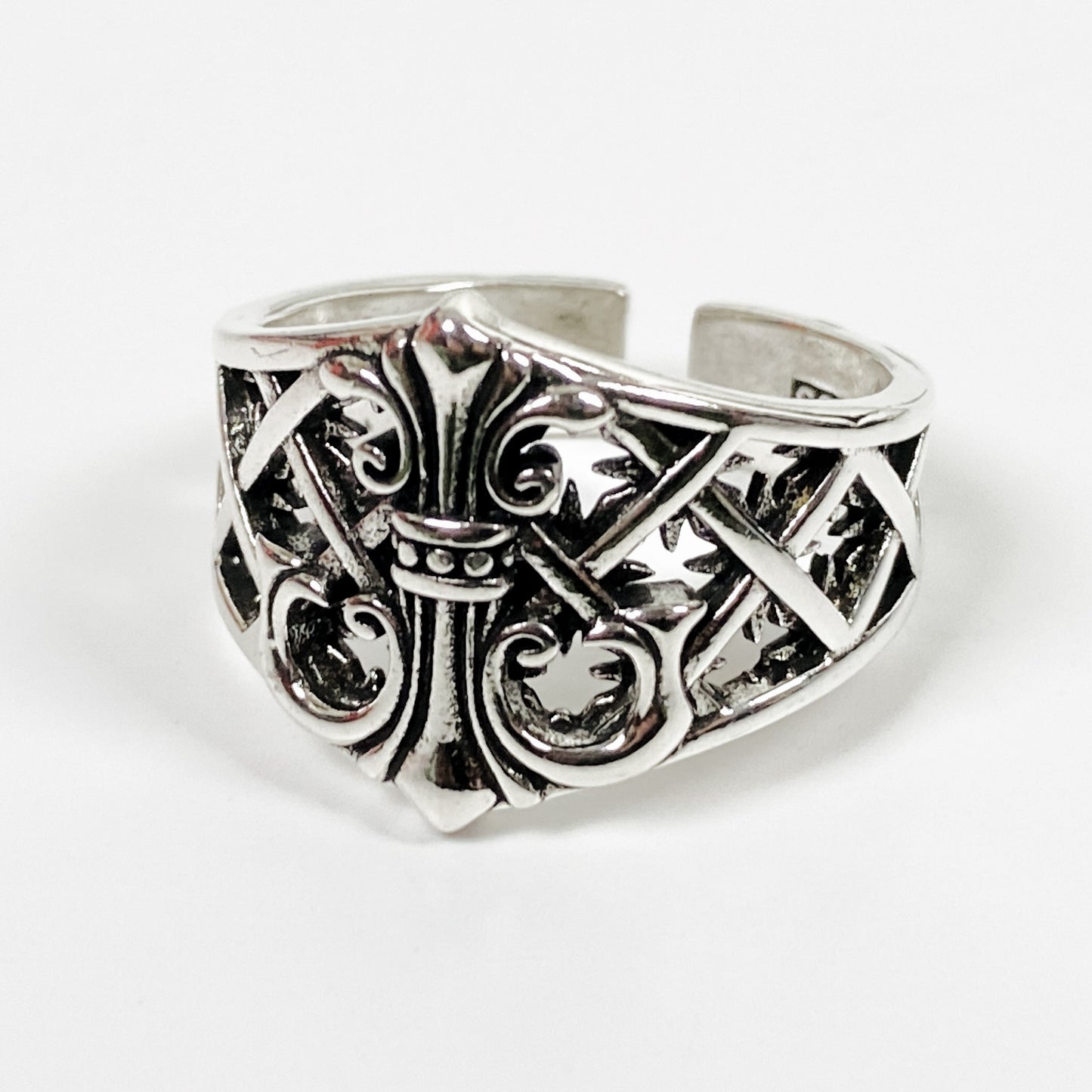 Retro Adjustable Antique Crest Ring Silver