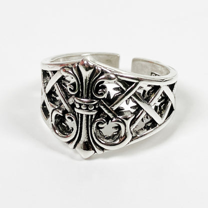 Retro Adjustable Antique Crest Ring Silver