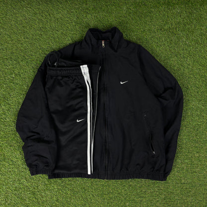 00s Nike Windbreaker Jacket + Joggers Set Black Medium