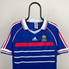 90s Adidas France Football Shirt T-Shirt Blue Large