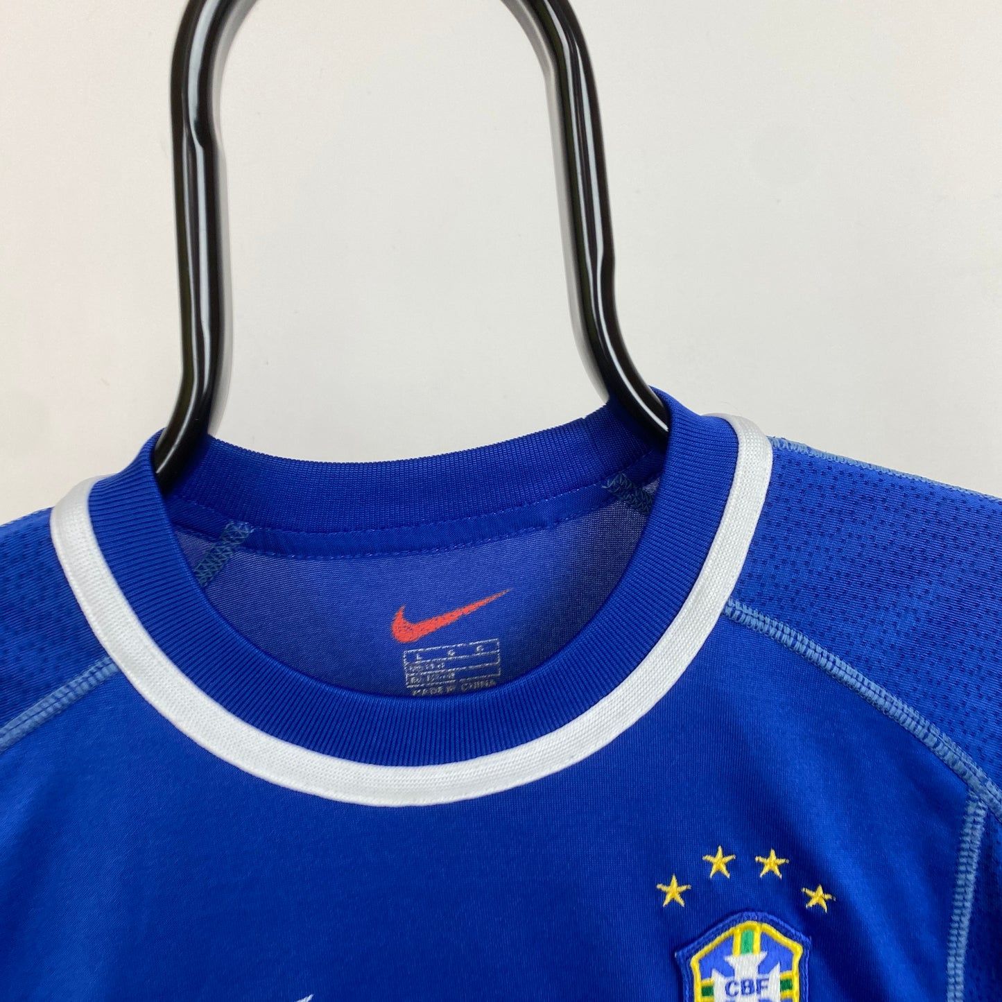 90s Nike Brazil Football Shirt T-Shirt Blue XS