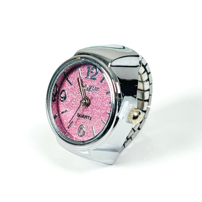 Adjustable Watch Ring Pink Glitter