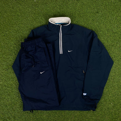 00s Nike Piping Windbreaker Jacket + Joggers Set Blue Medium