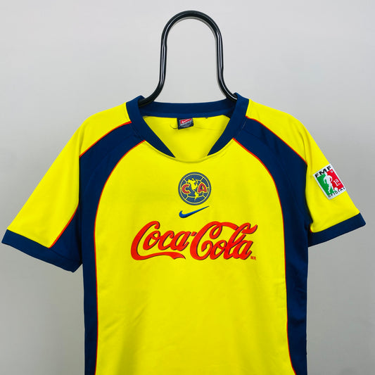 90s Nike Club America Football Shirt T-Shirt Blue Small