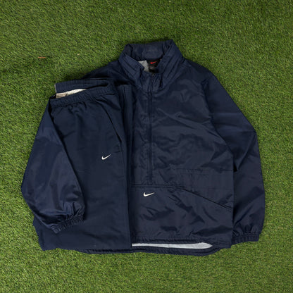 00s Nike Windbreaker Jacket + Joggers Set Blue Small