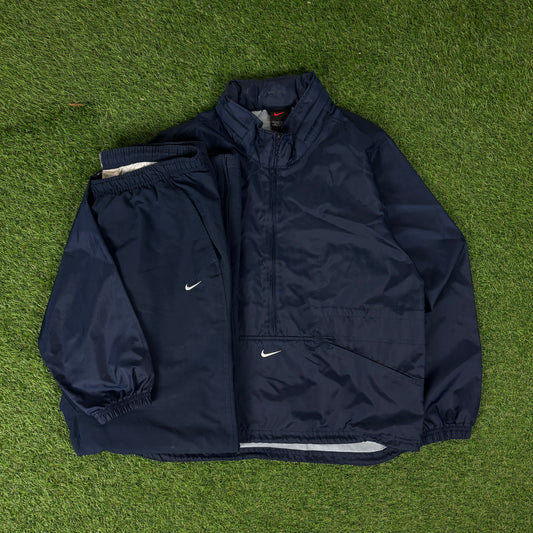 00s Nike Windbreaker Jacket + Joggers Set Blue Small