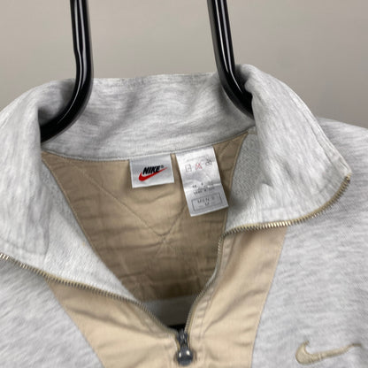 90s Nike 1/4 Zip Sweatshirt Grey Medium