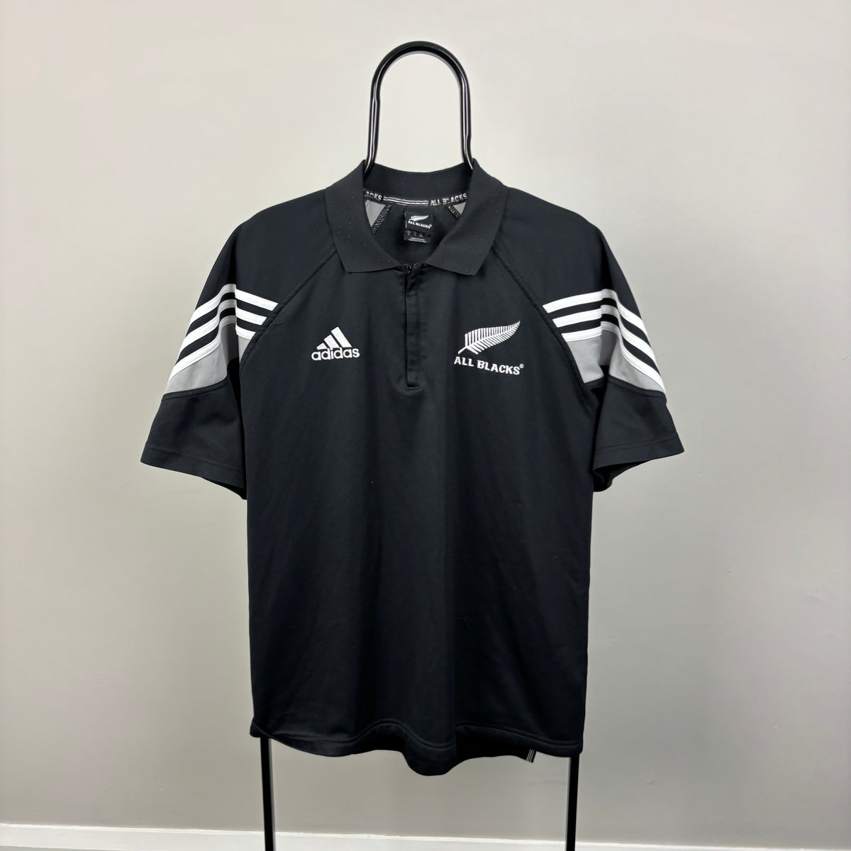00s Adidas New Zealand All Blacks Rugby T-Shirt Black Small