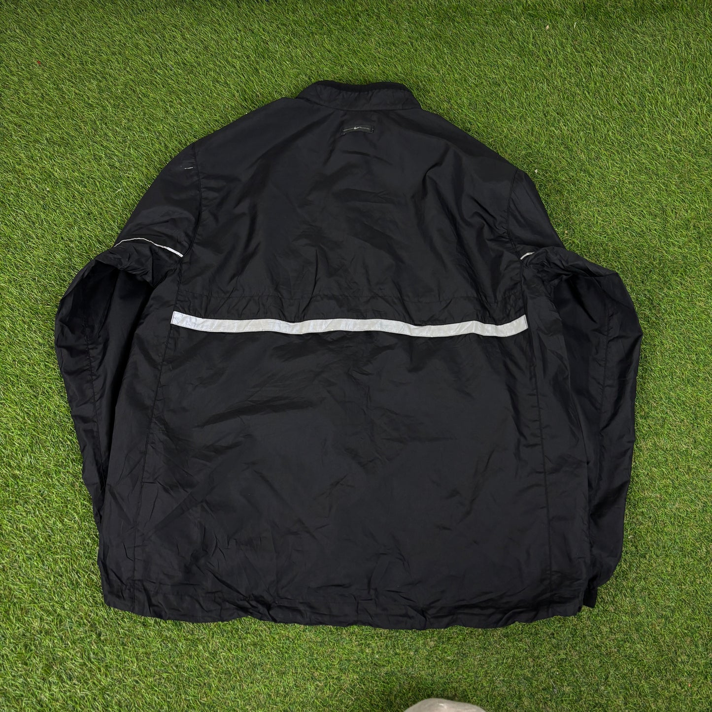 00s Nike Reflective Piping Windbreaker Jacket + Joggers Set Black Medium