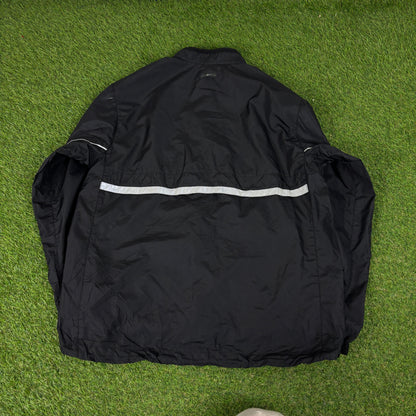 00s Nike Reflective Piping Windbreaker Jacket + Joggers Set Black Medium