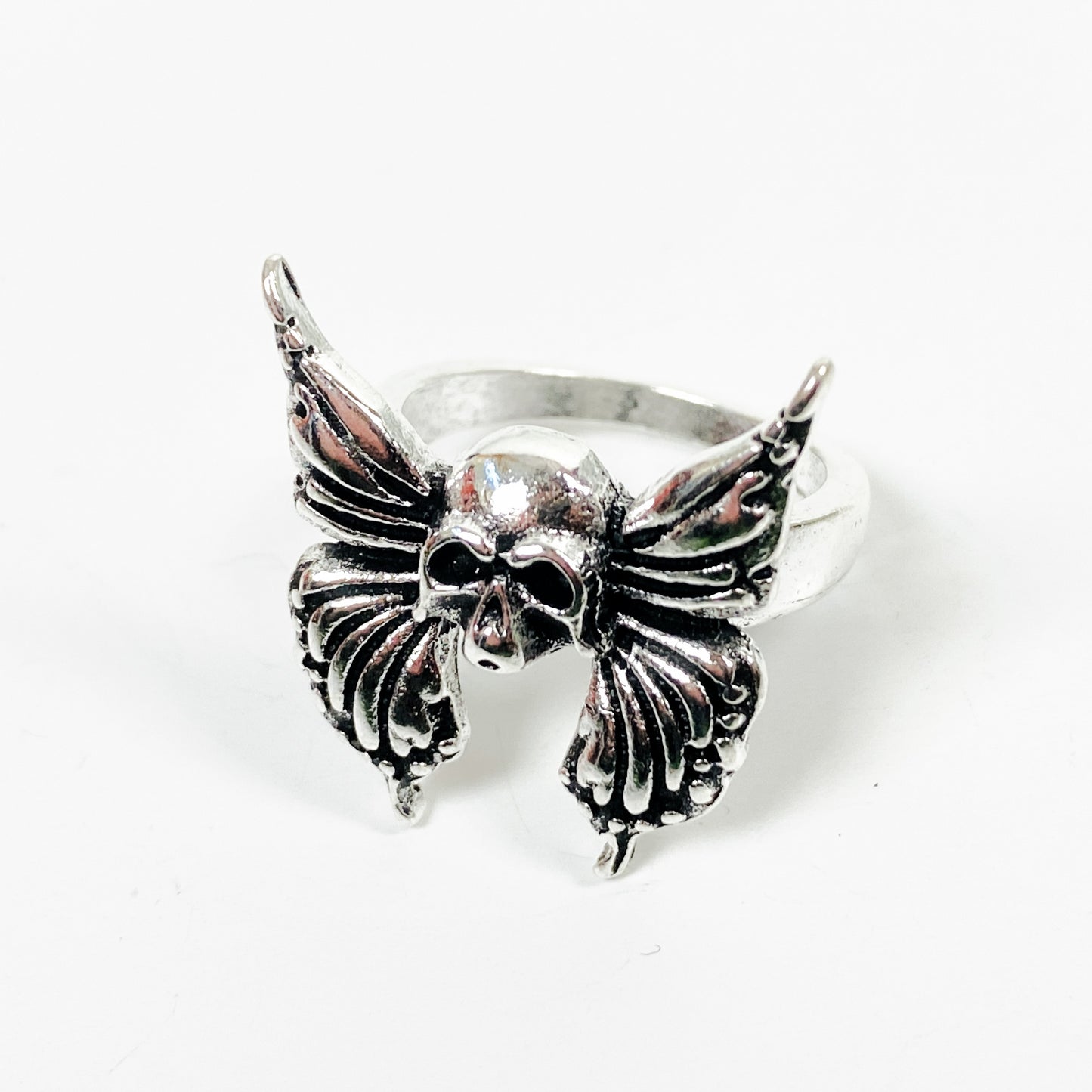 Retro Vintage Skull Butterfly Ring Silver