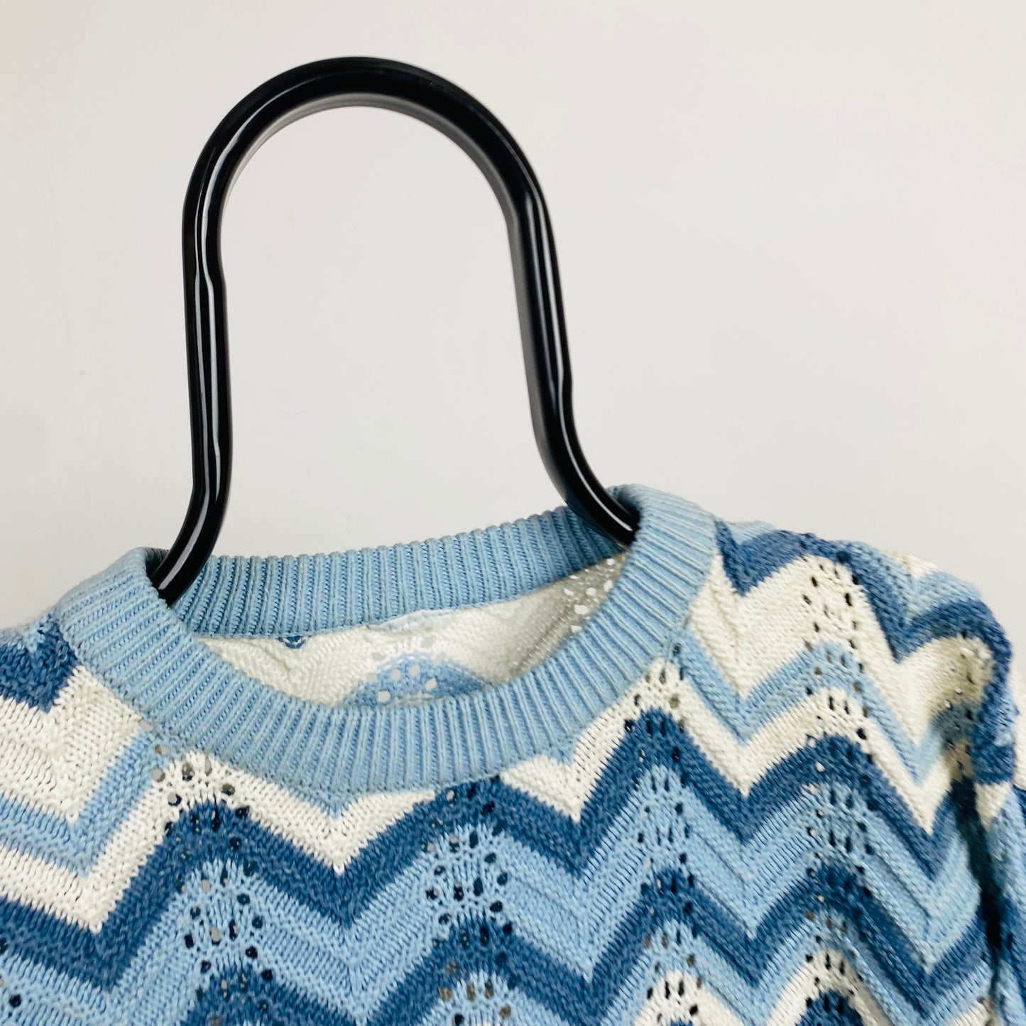 Retro 90s Crochet Knit Sweatshirt Blue Small