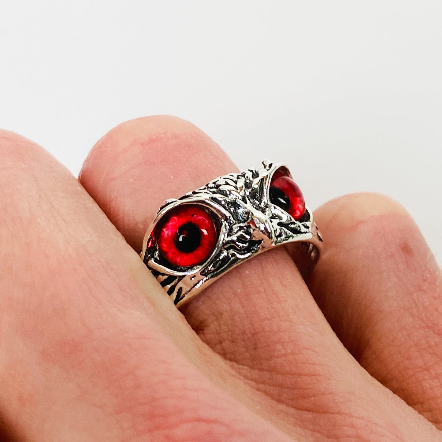 Retro Adjustable Owl Eye Ring Silver