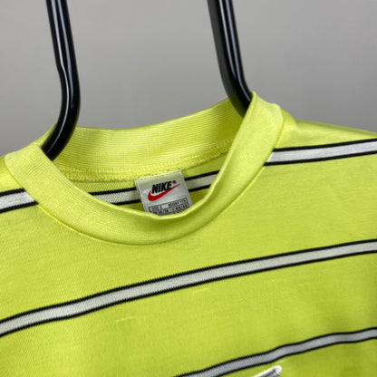 90s Nike Striped T-Shirt Yellow Small