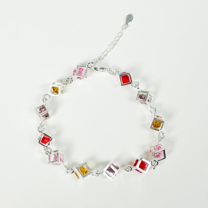 Vintage Gemstone Box Bracelet .925 Silver