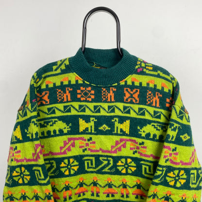 Retro 90s Spanish Knit Sweatshirt Green Medium